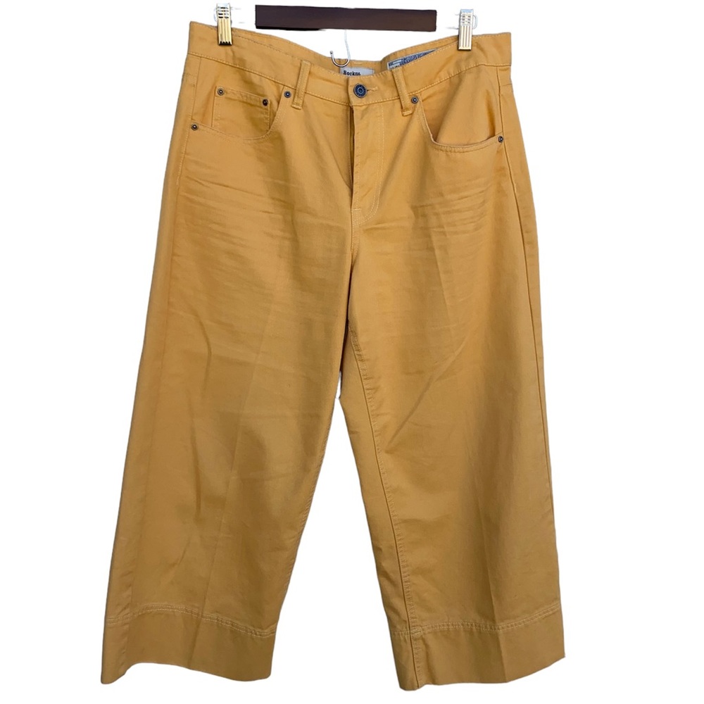 Rocks & Indigo High-Rise Wide Leg Cropped Jeans Mustard Yellow Size 14